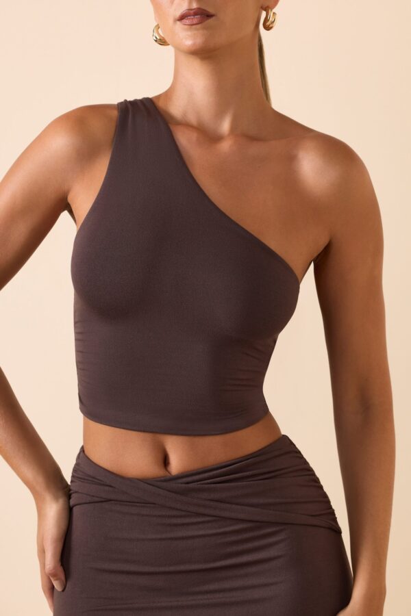 Modal One-Shoulder Top in Chocolate Brown - Image 4