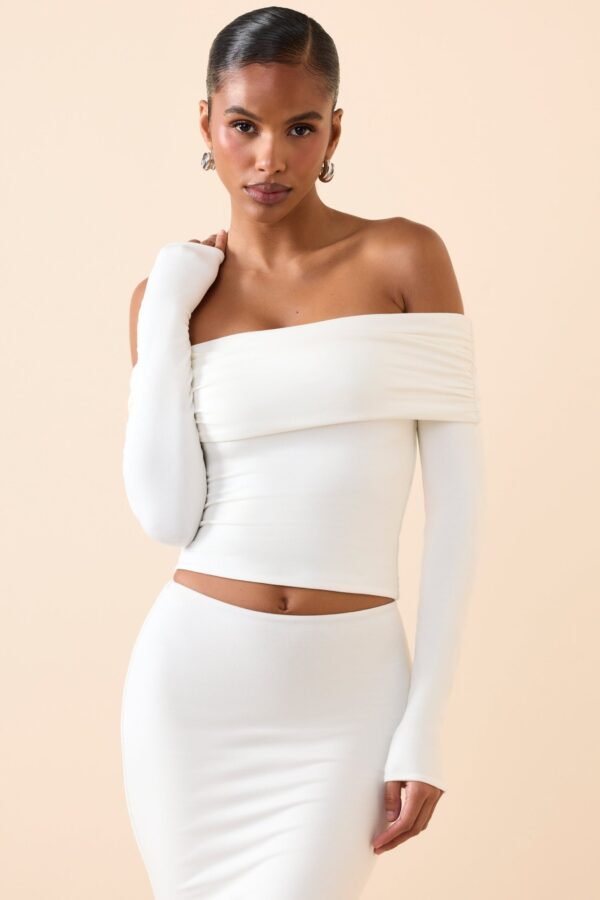 Modal Off-Shoulder Long-Sleeve Top in White - Image 5