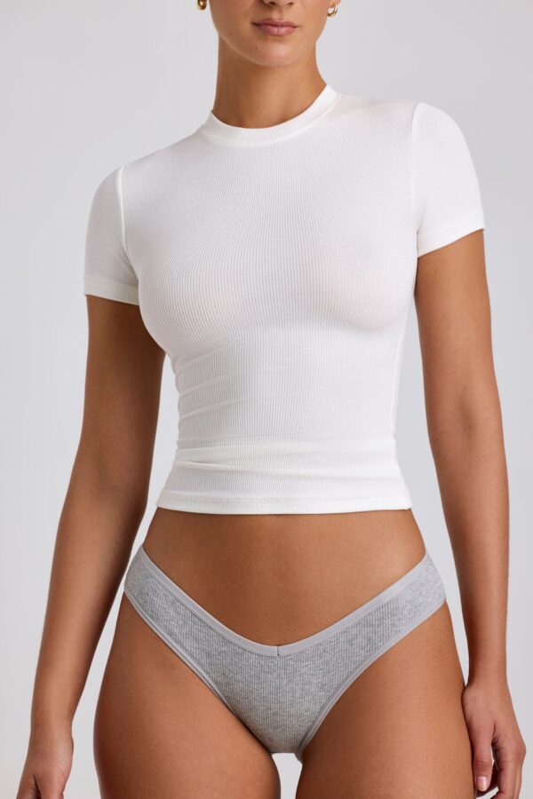 Ribbed Modal High Neck Top in White - Image 4