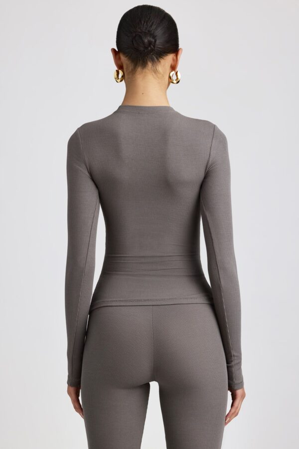 Ribbed Modal Crew Neck Top in Grey - Image 2