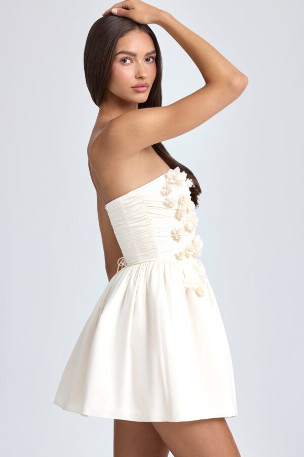 Bandeau Floral-Appliqué Corset Mini Dress in Ivory - Image 3