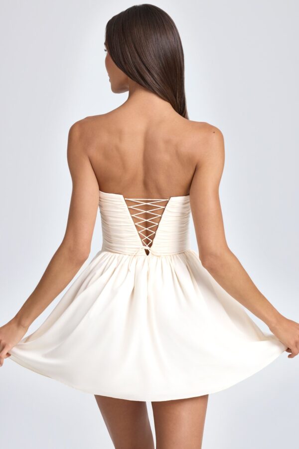 Bandeau Floral-Appliqué Corset Mini Dress in Ivory - Image 2