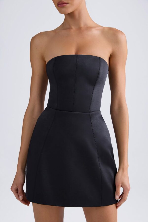 Bandeau Structured Tulip Mini Dress in Black - Image 4