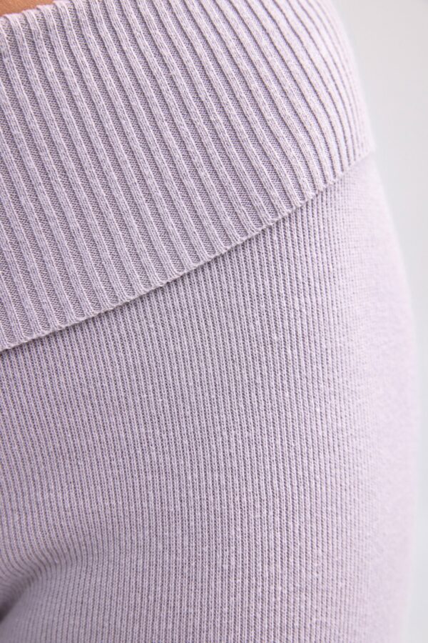Fold Over Kick Flare Chunky Knit Trousers in Dusty Lavender - Image 4