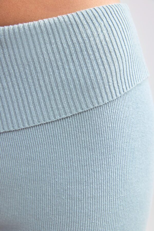 Fold Over Kick Flare Chunky Knit Trousers in Dusty Teal - Image 4