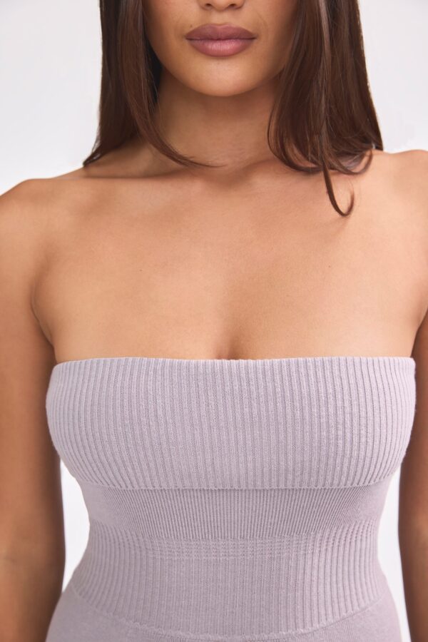 Bandeau Kick Flare Chunky Knit Jumpsuit in Dusty Lavender - Image 4