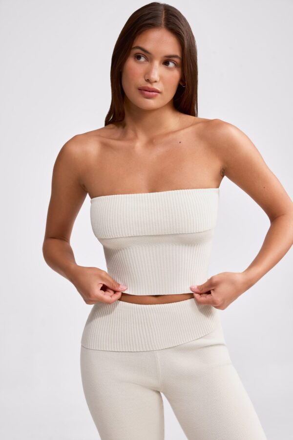 Bandeau Chunky Knit Crop Top in Cream - Image 8