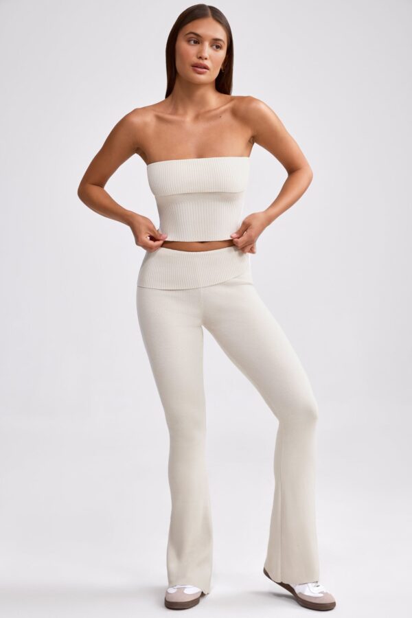 Bandeau Chunky Knit Crop Top in Cream - Image 7