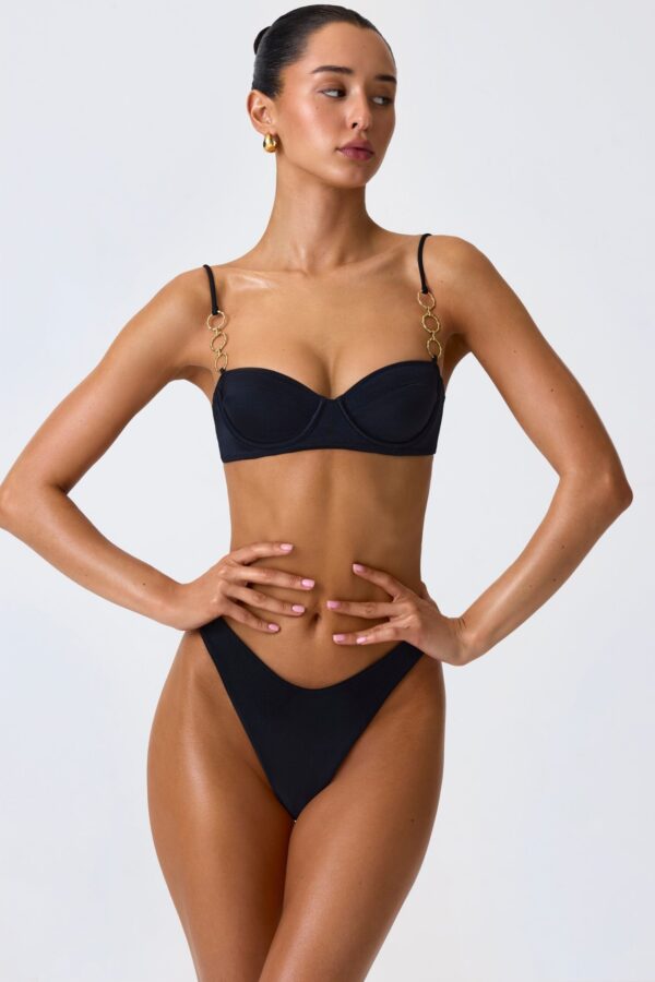 Embellished Underwired Balconette Bikini Top in Black - Image 9
