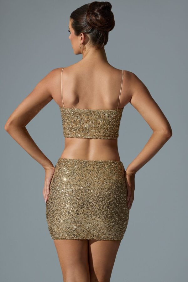 Embellished Mid-Rise Mini Skirt in Gold - Image 2
