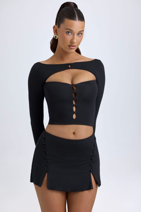 Modal Cut-Out Button-Detail Top in Black - Image 6