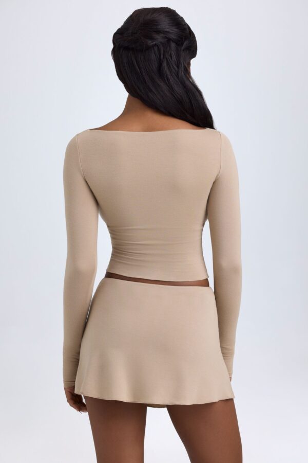 Modal Cut-Out Button-Detail Top in Taupe - Image 3