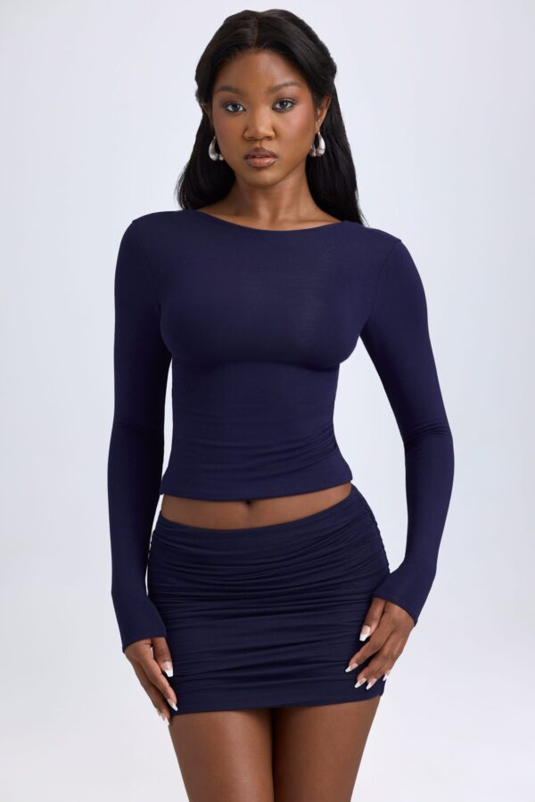 Modal High-Neck Open-Back Top in True Navy - Image 6