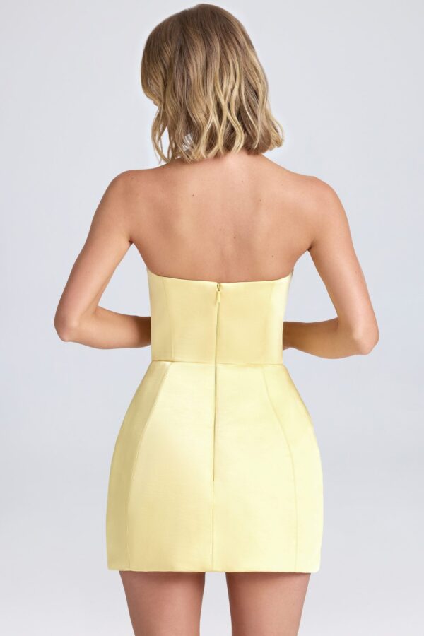 Bandeau Structured Tulip Mini Dress in Lemon Sherbet - Image 3