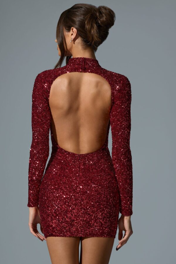 Embellished Open-Back Mini Dress in Red - Image 2
