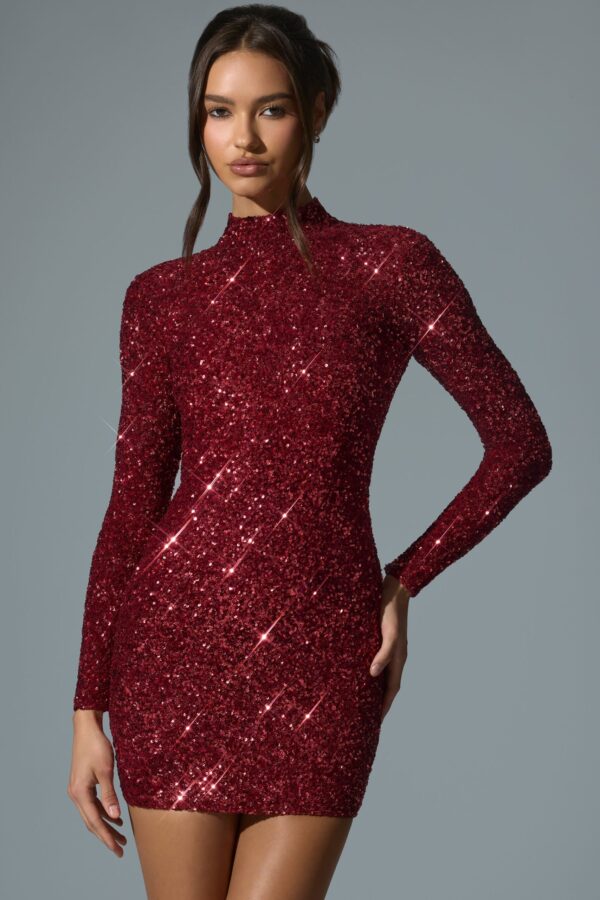 Embellished Open-Back Mini Dress in Red - Image 5