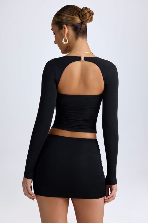 Modal Halterneck Ruched Top in Black - Image 2