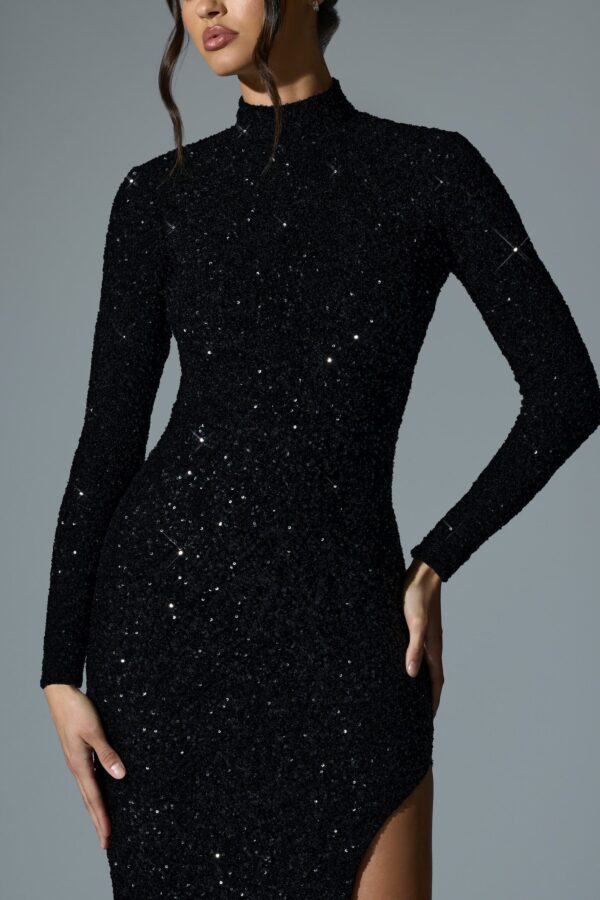 Embellished Open-Back Gown in Black - Image 4