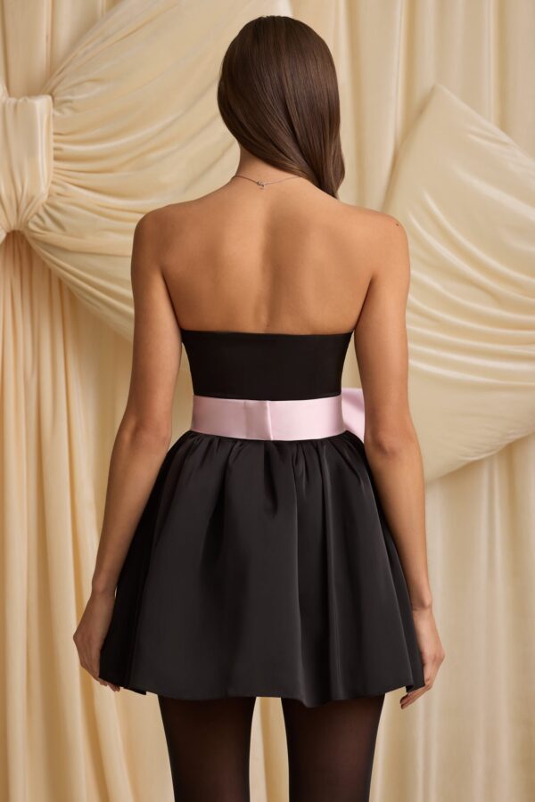 Bow-Detail Corset Mini Dress in Black - Image 3